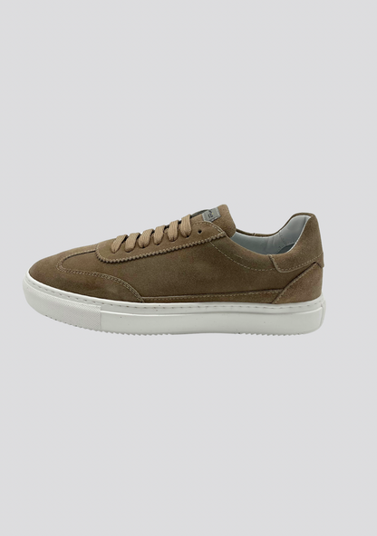 Mokka Beige Suede Sneakers with Vintage Stripe Accent