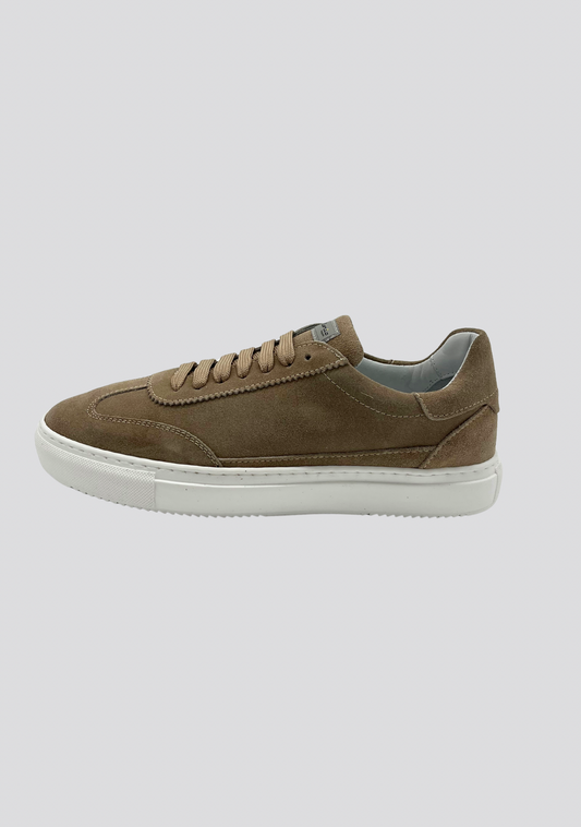Mokka Beige Suede Sneakers with Vintage Stripe Accent