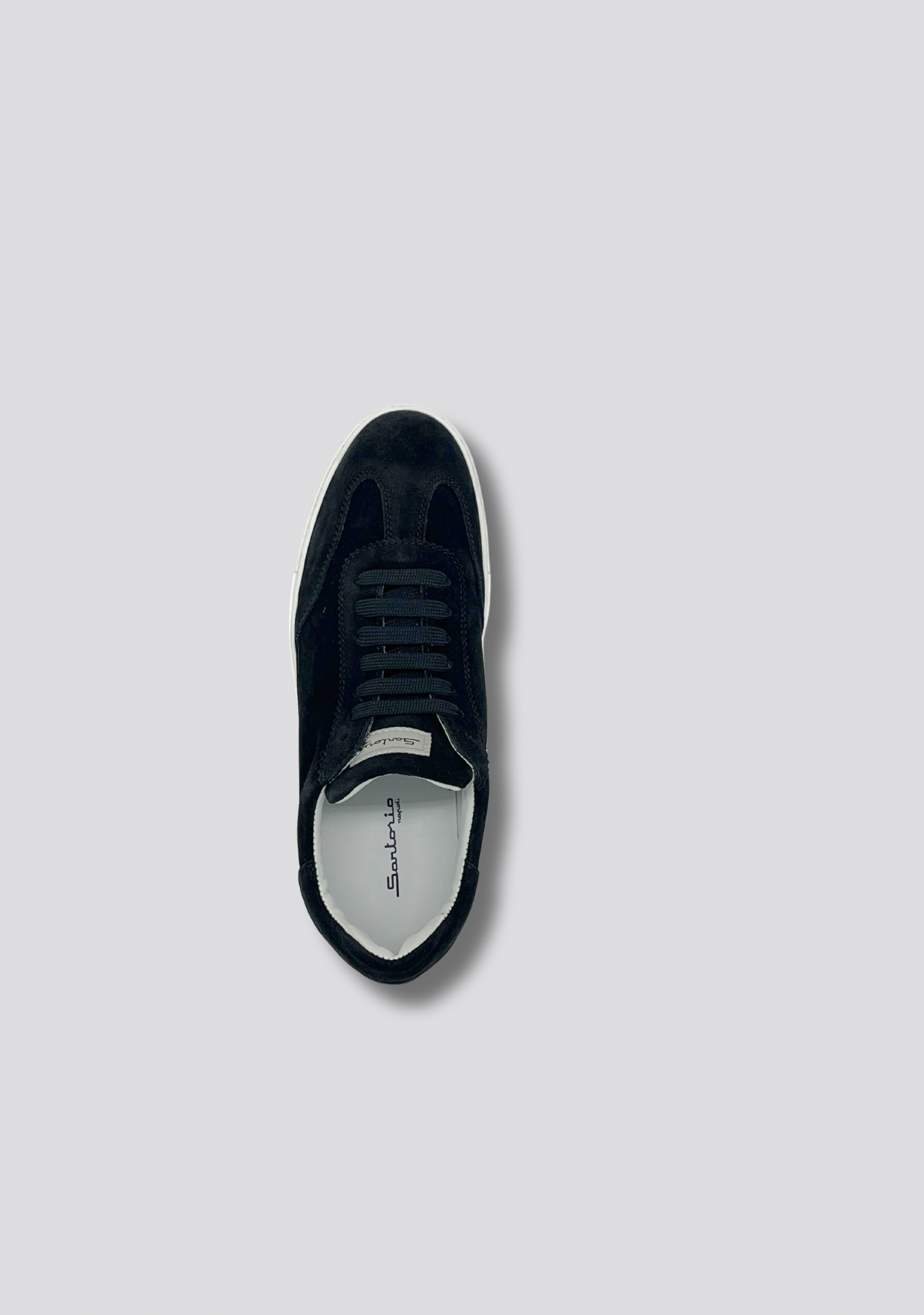 Black Suede Leather Sneakers with Vintage Stripe Accent