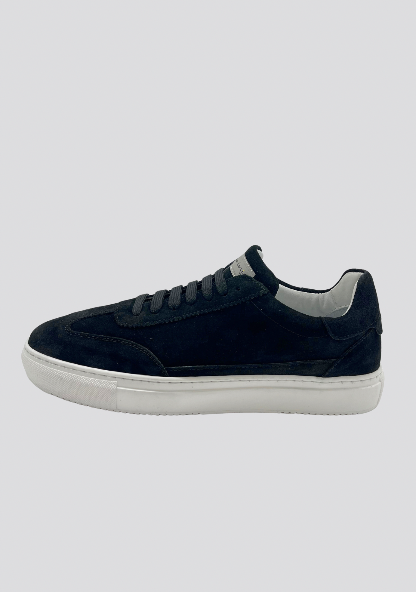 Black Suede Leather Sneakers with Vintage Stripe Accent
