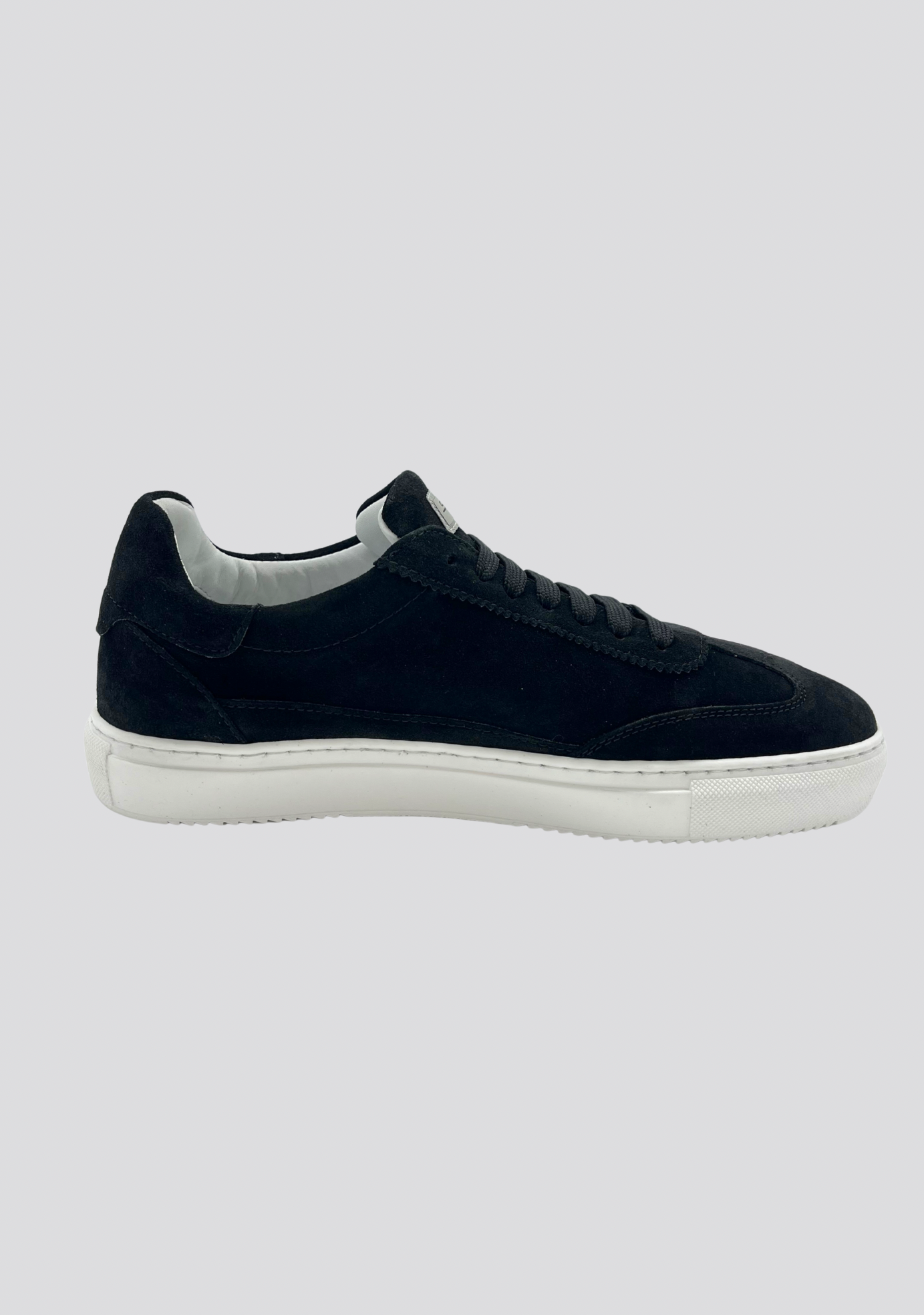 Black Suede Leather Sneakers with Vintage Stripe Accent