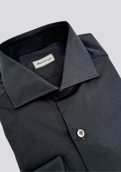 Midnight Black Cotton Jersey Shirt