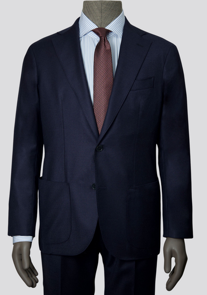 Dark Blue Casual Wool Suit