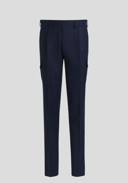 Dark Blue Virgin Wool Cargo Trousers