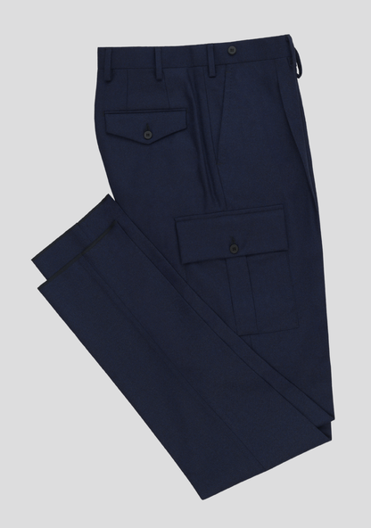 Dark Blue Virgin Wool Cargo Trousers