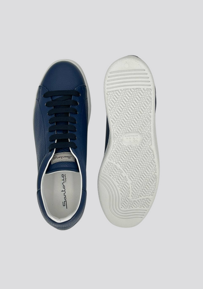 Navy Blue Low Top Leather Sneakers