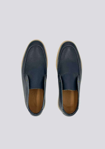 Navy Blue High Top Leather Loafers