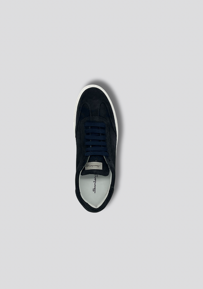 Black Suede Leather Sneakers with Vintage Stripe Accent